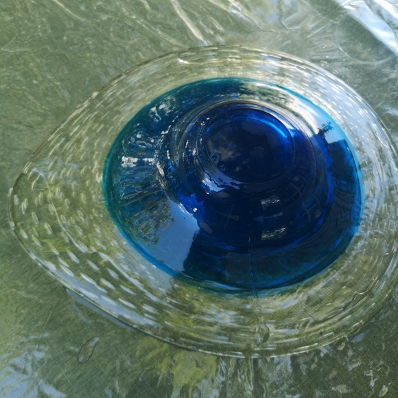 Blue Clear Air Infused Art Glass 17” Decorative Drop Shape Bowl/ Centerpiece - Picture 6 of 8